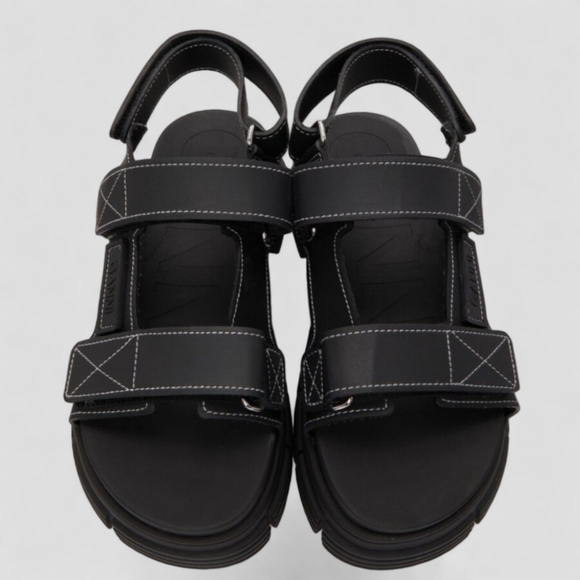 NWT GANNI Recycled Rubber Chunky Logo Platform Black Sandals Flatform Lugged - Picture 12 of 15